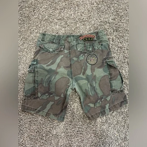 Superdry MENS 30 Core Lite Parachute CAMO Shorts Patches Polo Style Warcore